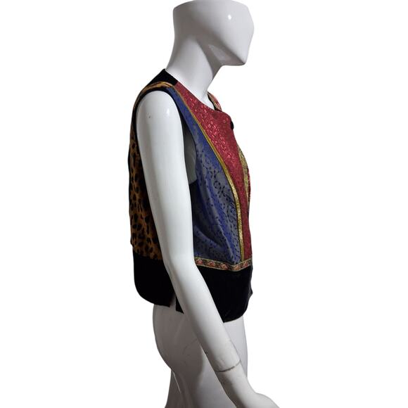 Vintage 90s Lucia Lukken Wo.ens size Small Broomskirts Eclectic Patchwork Vest - Picture 3 of 13